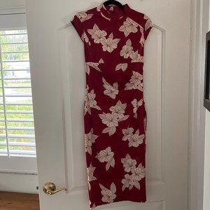 Karen Millen Red Dress with White Floral Pattern (Size 8 US)